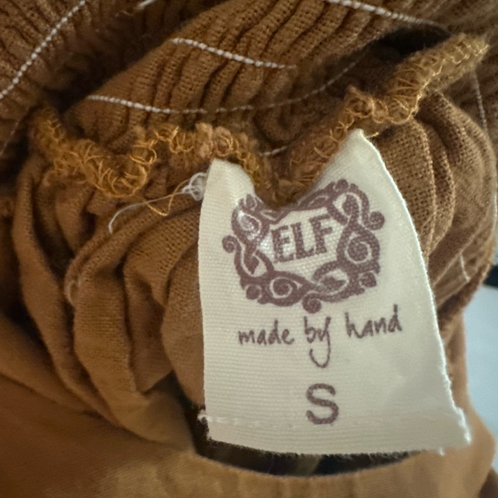 ELF 100% linen Brown Puff Sleeve Midi Dress - Picture 5 of 5